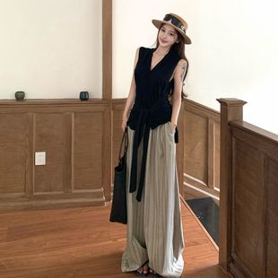 夏日新款 女 两件套时尚 气质穿搭老钱风小众干练上衣轻奢显瘦阔腿裤