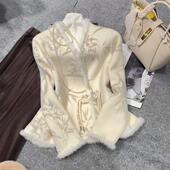 温柔韩系国风盘扣毛绒设计衬衫 女2025小众轻奢毛绒春秋收身外套衣