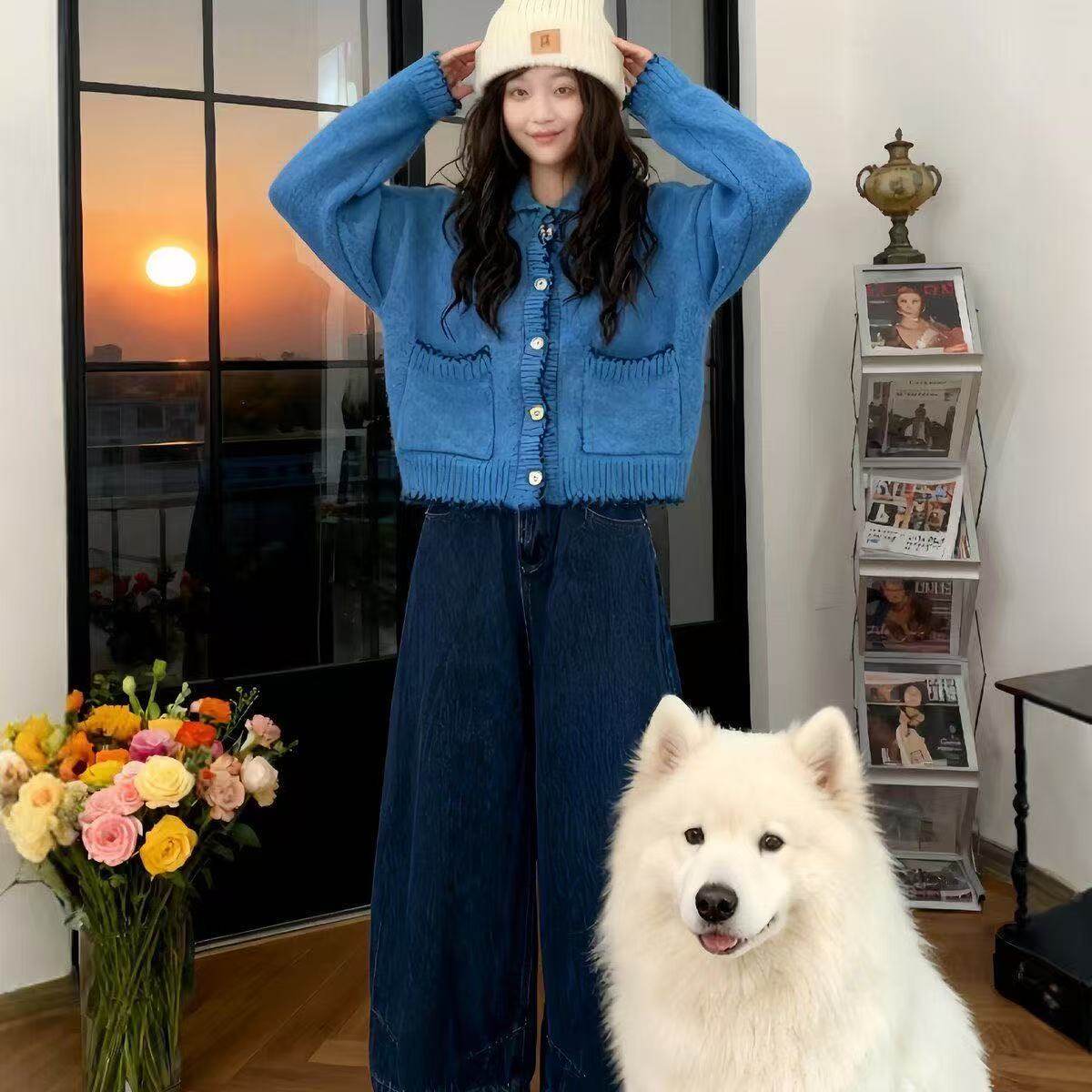 法式时尚针织长袖毛衣外套女慵懒风宽松休闲阔腿裤两件套装,女装/女士精品,时尚套装,淘宝优惠券,粉丝福利购,淘宝优惠卷