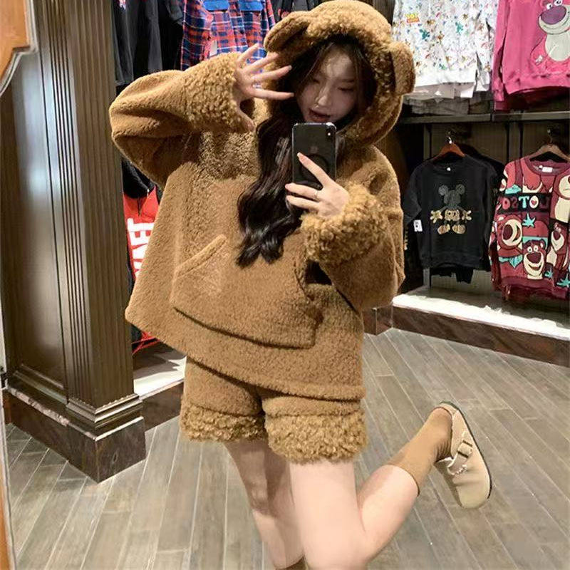 奶呼呼软妹熊耳朵连帽卫衣保暖外套女松紧高腰短裤冬季新款两件套,女装/女士精品,时尚套装,淘宝优惠券,粉丝福利购,淘宝优惠卷