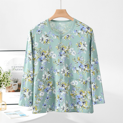 老人纯棉长袖开衫碎花上衣