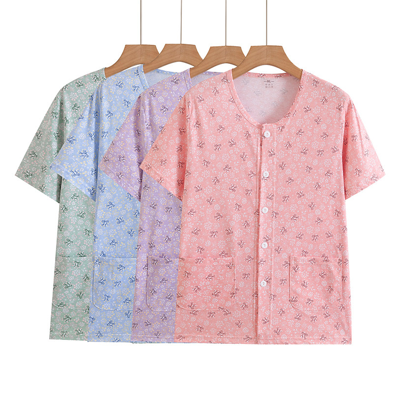 中老年妈妈纯棉短袖开衫背心女加肥加大宽松薄款半袖T恤汗衫上衣