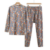 中领线衣线裤 老人保暖内衣妈妈装 套装 中老年女士德绒碎花秋衣秋裤