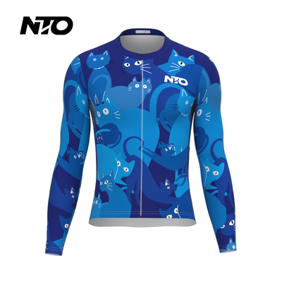 新款NTO卡通猫咪速干骑行服男士春秋透气紧身长袖公路自行车车衣