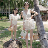 温泉亲子泳衣女母女连体裙式 宫廷风儿童游泳衣中小童宝宝亲子泳装