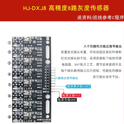 八路灰度传感器 8路光敏寻迹比赛巡线循迹模块白黑红黄蓝绿线电赛