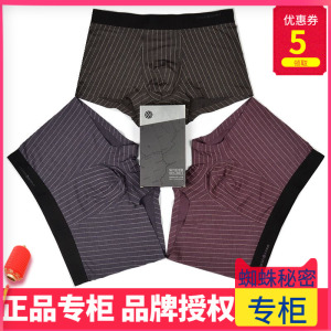 专柜正品蜘蛛秘密男士内裤羊绒蛋白面料 条纹男平角 四角短裤6182