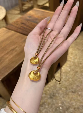 ICEC新中式金色小胖福吊坠项链复古简约秋冬棕色手编绳锁骨链