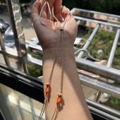 手工编织高档货质感黄金蜜蜡翡翠和田玉双吊坠项链挂绳子女毛衣链