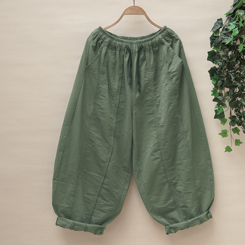 欧货棉纱休闲裤女春夏大版九分哈伦裤拼接南瓜裤个性灯笼萝卜垮裤