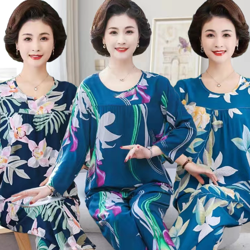中老年睡衣女纯棉春秋长袖