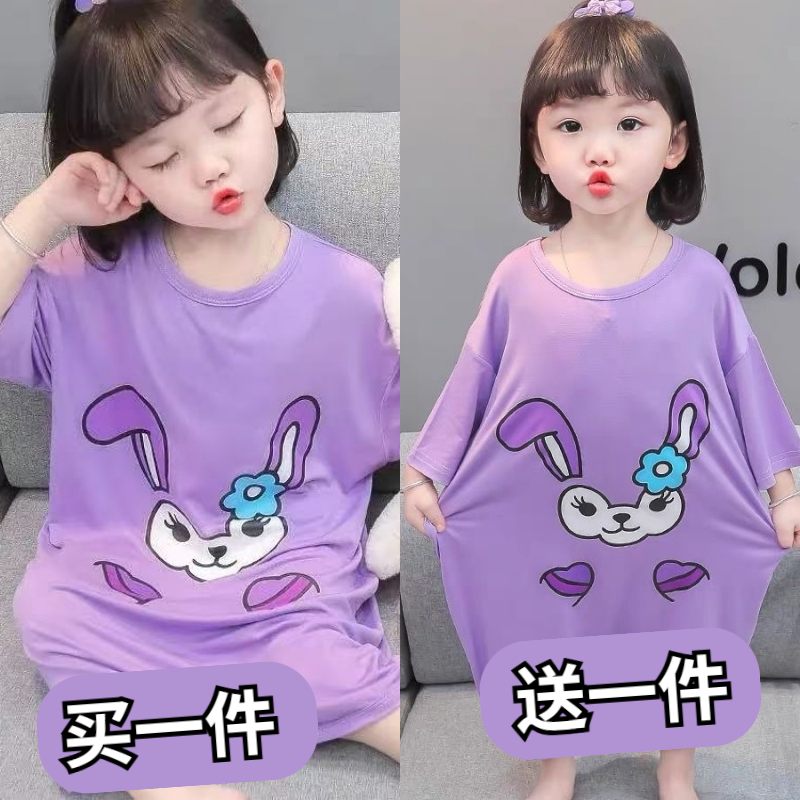 纯棉短袖睡袍空调服女童夏季儿童