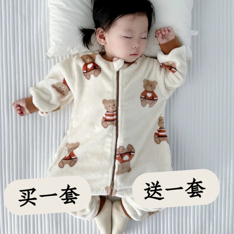 法兰绒儿童连体睡衣睡袋秋冬加厚
