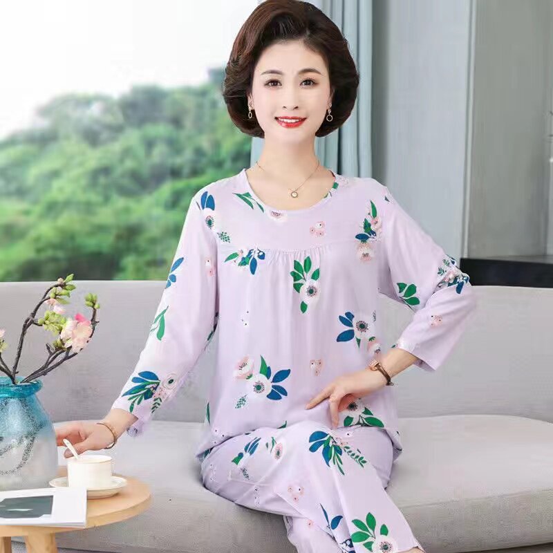妈妈睡衣女纯棉春秋冬季长袖