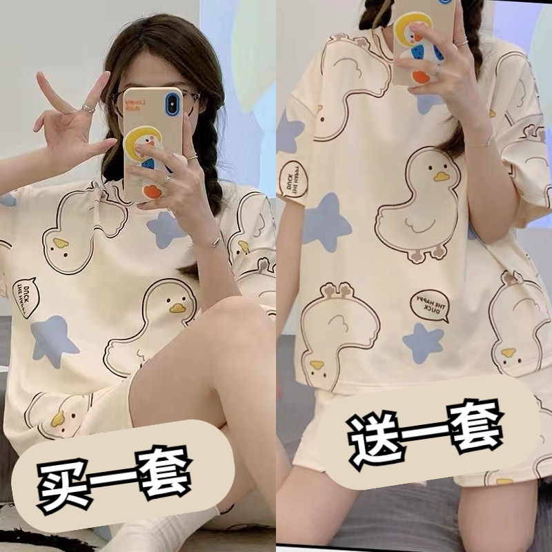 可爱睡衣女款夏季纯棉短袖短裤学生套头家居服套装夏天全棉可外穿