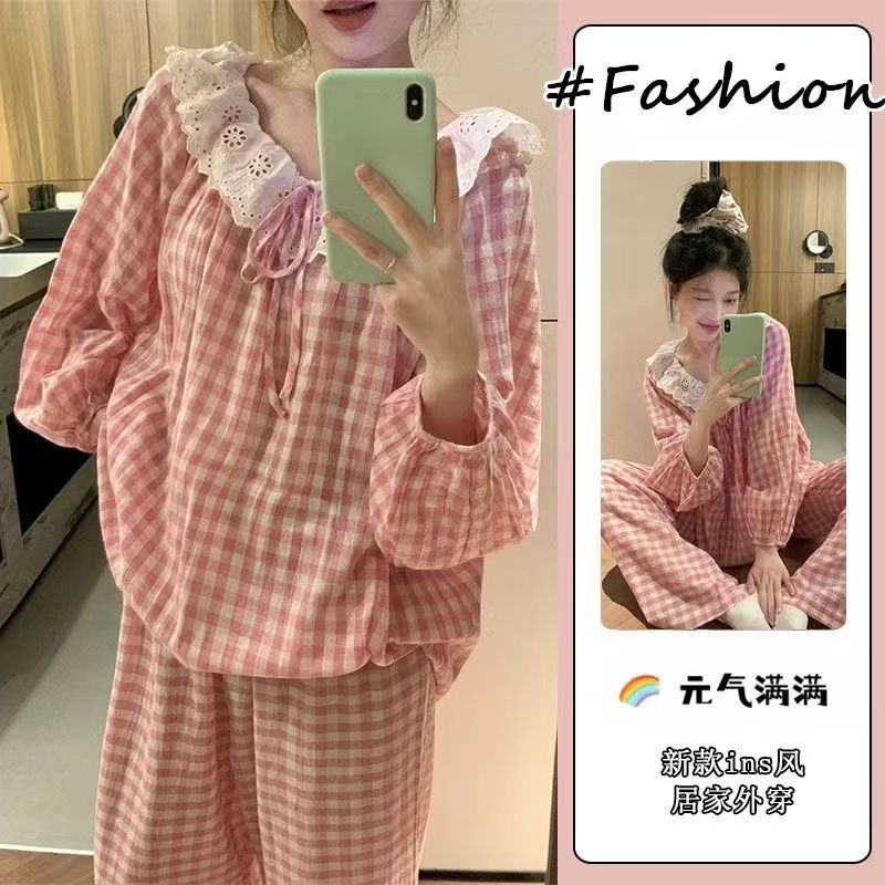 睡衣女春秋季长袖全棉布韩版甜美