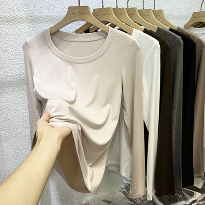 长袖百搭通勤薄款圆领莫代尔修身