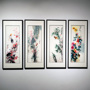 饰画成品苏州 装 中国风苏绣刺绣手工梅兰竹菊四条屏装 饰挂画新中式