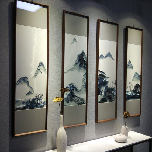底布山水画意境背景墙苏绣成品