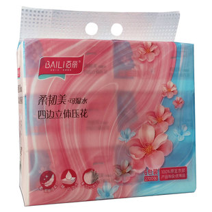 百丽牌纸面巾6连包加厚面巾纸原生木浆可湿水实惠装 家用亲肤纸巾