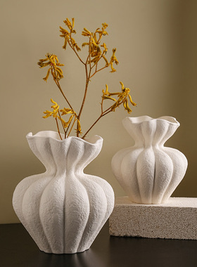 贝汉美法式侘寂花瓶白色感摆件客厅桌面家居复古艺术装饰花器