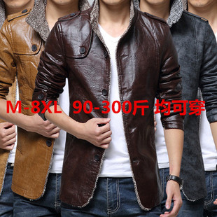 秋冬男士皮衣夹克外套皮毛一体加绒加厚PU皮中长款青年保暖皮袄子