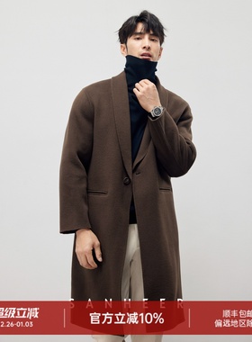 优雅绅士 高品质纯羊毛双面呢 男士中长款青果领毛呢大衣 DAF196