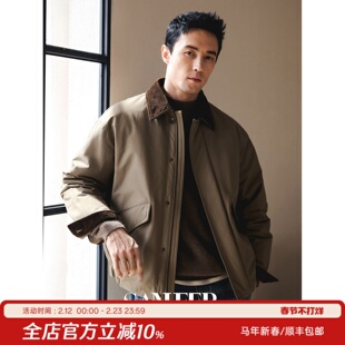 【极简复古】巴恩风撞色灯芯绒翻领 保暖白鹅绒羽绒服外套 DAD347