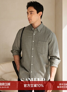【高智感绅士】舒适纯棉磨毛人字纹面料 冬季保暖长袖衬衫 DAH476