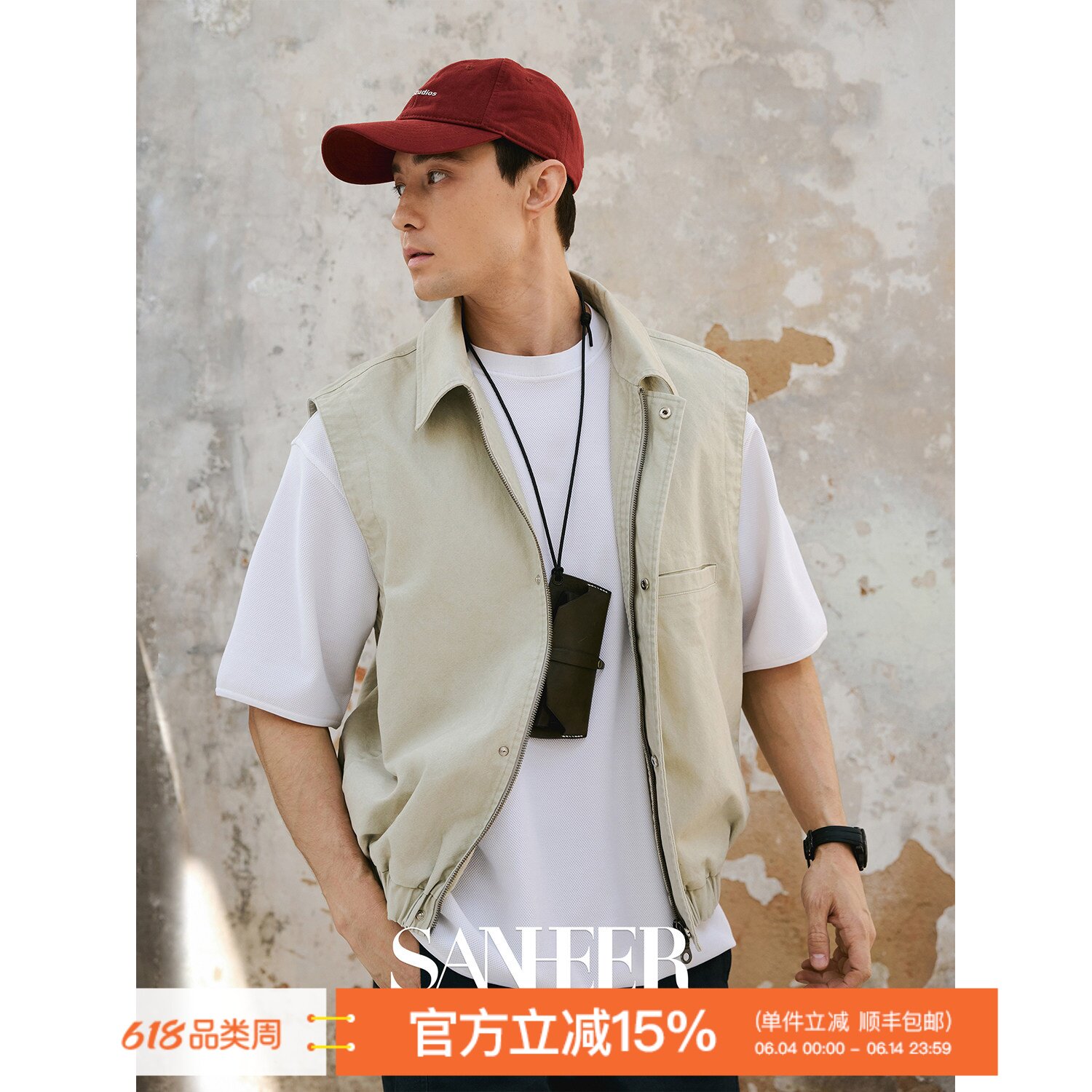 【复古时尚】重磅洗褪纯棉珠帆布 春夏季松紧下摆马甲外套 DAJ413