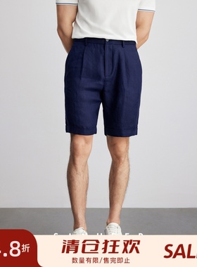 享受自然生活 法国雨露亚麻面料 高品质男士单褶休闲短裤 DBL027