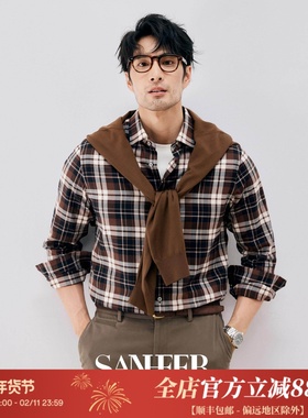 意式商务绅士 色织格纹磨毛保暖面料 秋冬季纯棉长袖衬衫 DAH453