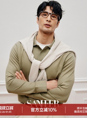 【商务时装】SUPIMA棉面料 领部绣花装饰春季翻领长袖T恤 DAT978