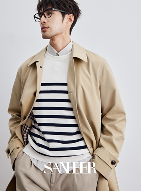 商务绅士 高端铜氨混纺面料 格纹内里翻领中长款风衣外套 DAF200