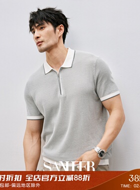 意式商务绅士 高支棉网眼提花 夏季拉链门襟男士翻领T恤衫 DAT968