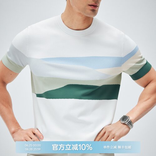 夏季日本冰丝凉感纱线圆领T恤衫
