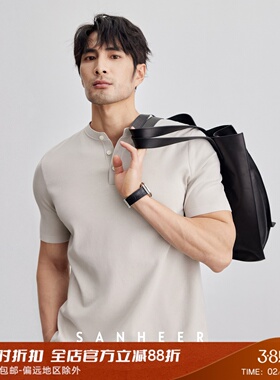 英式绅士 柔软舒适高支长绒棉 夏季高档男士亨利领短袖T恤 DAT902