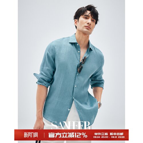 春夏季舒适透气雨露亚麻休闲衬衫