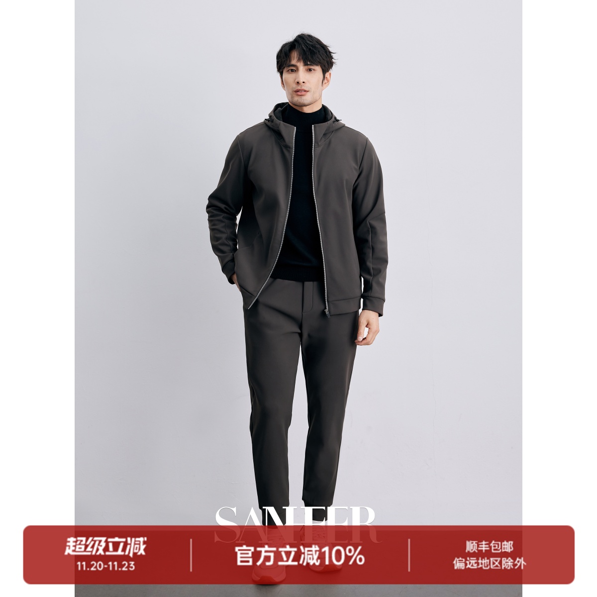 秋冬季加厚复合加绒休闲运动套装