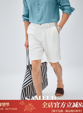 【意式绅装】高端亚麻棉混纺 夏季宽松舒适双褶休闲五分裤 DBL113