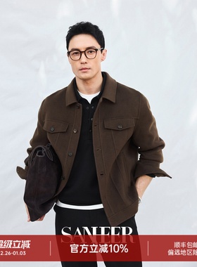 【雅致时尚】高品质纯羊毛手工双面呢 牛仔款夹克毛呢外套 DAF211