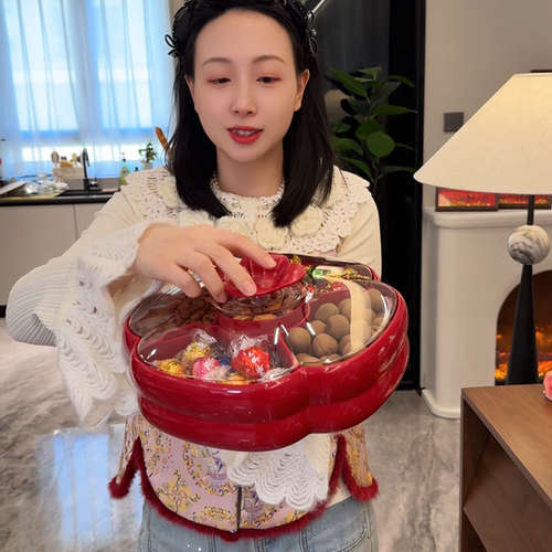 果盘最新款 2025 高档大气中式柿柿如意分格带盖坚果零食收纳盒