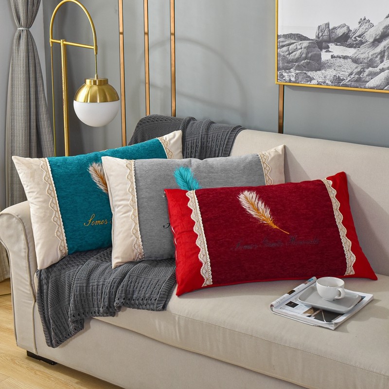 雪尼尔长方形靠垫抱枕高弹力丝绵