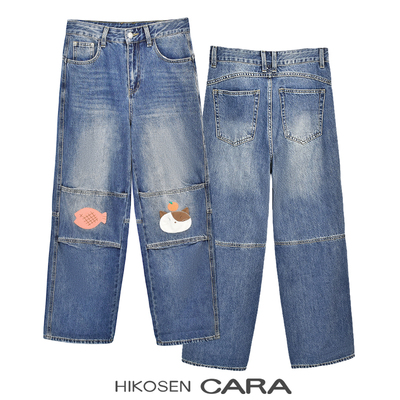 HIKOSEN CARA卡拉猫设计款牛仔裤宽松显瘦直筒宽松阔腿裤长裤