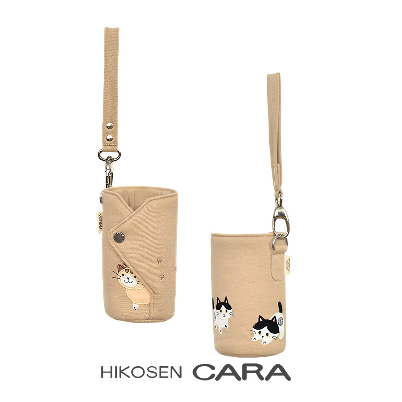 HIKOSEN CARA 卡拉猫日韩风可爱猫咪帆布斜挎包百搭手拿包水杯包