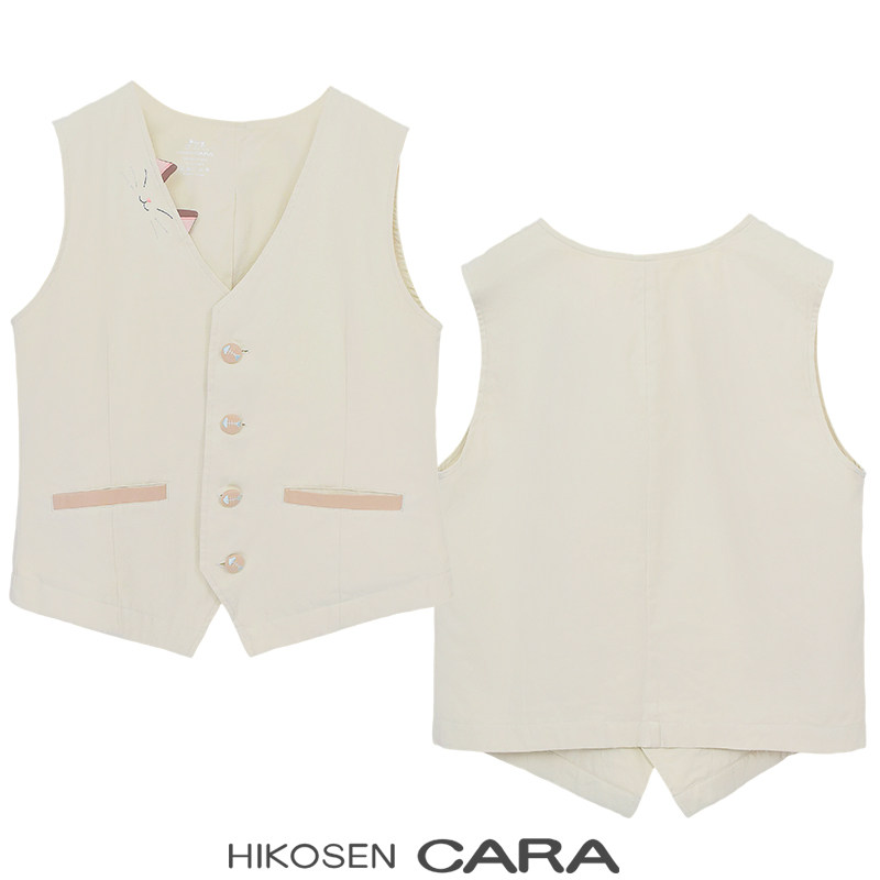 HIKOSEN CARA卡拉猫V领无袖马夹女简约百搭纽扣西装马甲舒适上衣