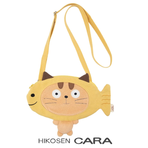 HIKOSEN CARA卡拉猫毛绒虎斑小鱼可爱帆布斜挎包便携出行小包包