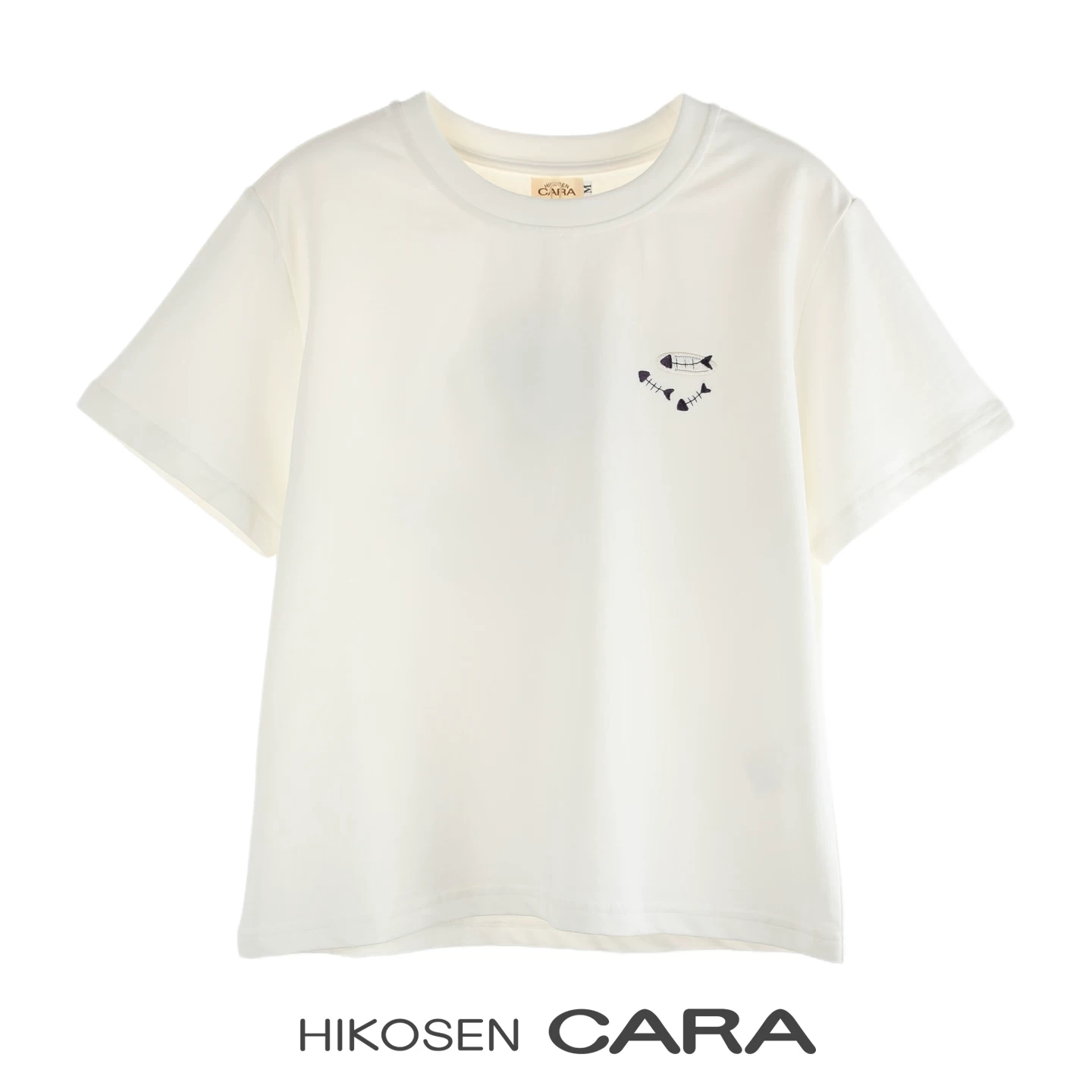 HIKOSEN CARA卡拉猫夏季女装纯棉T恤女生简约百搭小鱼骨印花短袖