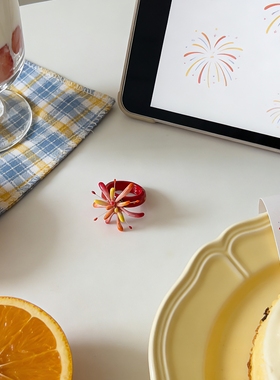 原创设计石塑粘土diy可旋转烟花创意手工戒指新年礼物小众饰品