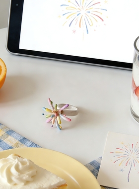 hahaha原创设计粘土可旋转烟花创意手工diy戒指新年礼物食指戒萌